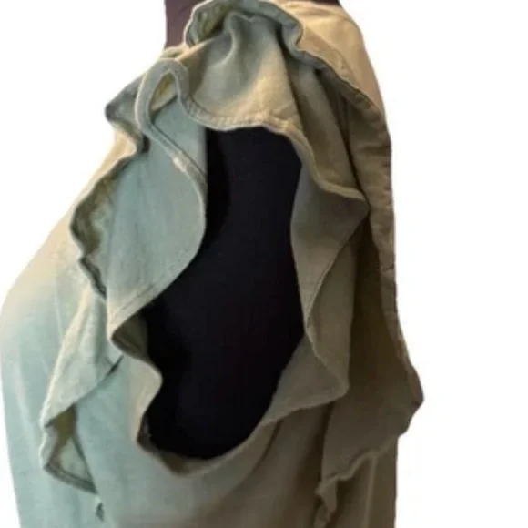 Gap Women's Luxe Green Top, Ruffle Sleeves, Pleats, Size Medium - Picture 7 of 12